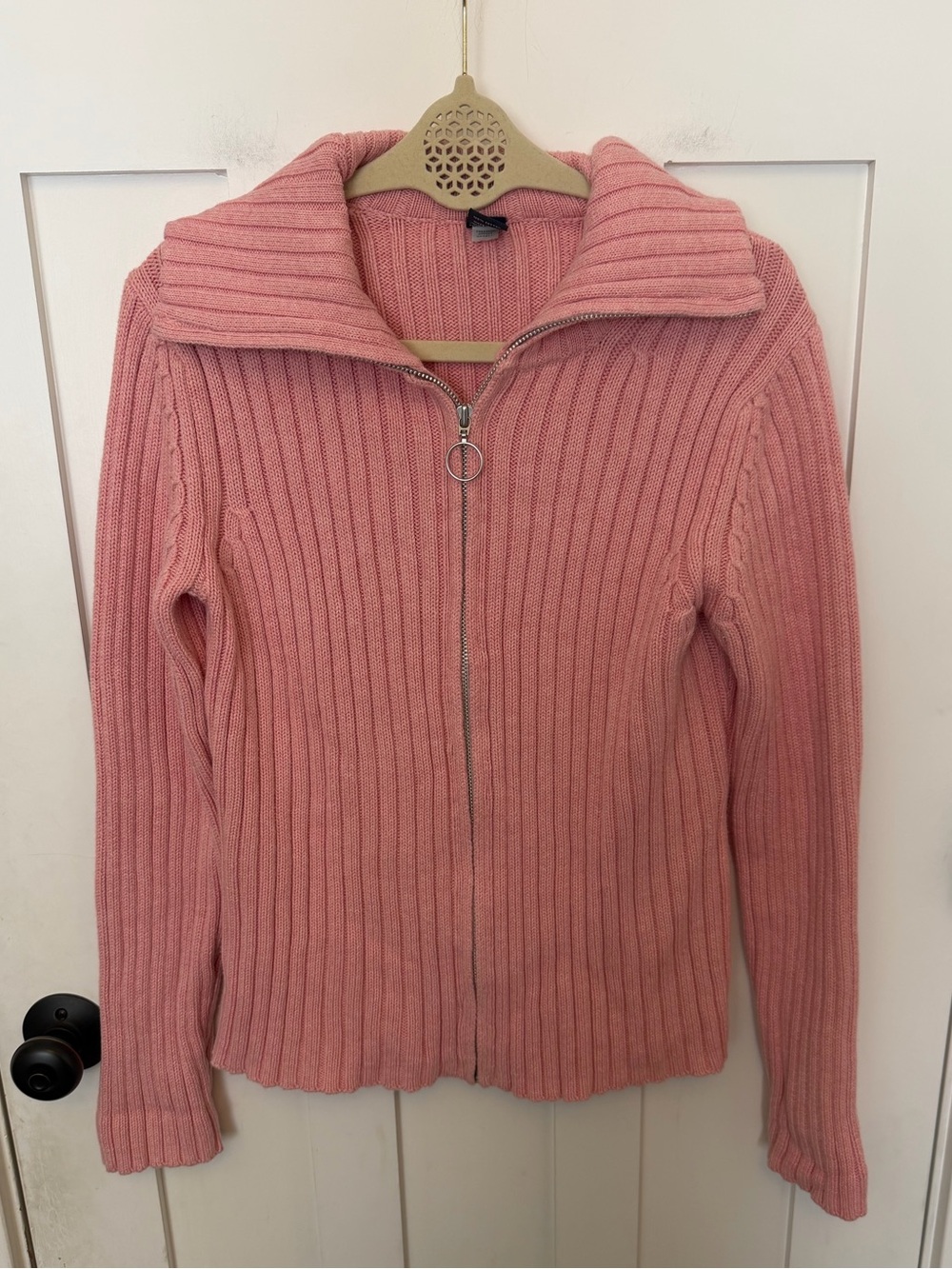 vintage Y2K Gap pink ribbed full-zip cardigan sweater rib knit fold collar Large